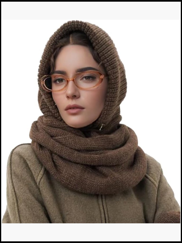 Fuzzy Balaclava Hood Hat Scarf 2-In-1 Hooded Scarf Winter Crochet Beanie